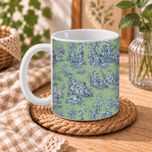 Mug Élégant Vintage Toile de Jouy Bleu Vert