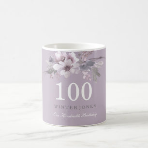 Mug Elégant violet fleuri 100e anniversaire de fête ca