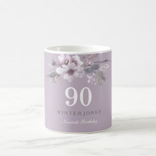 Mug Elégant violet fleuri 90e anniversaire de fête cad