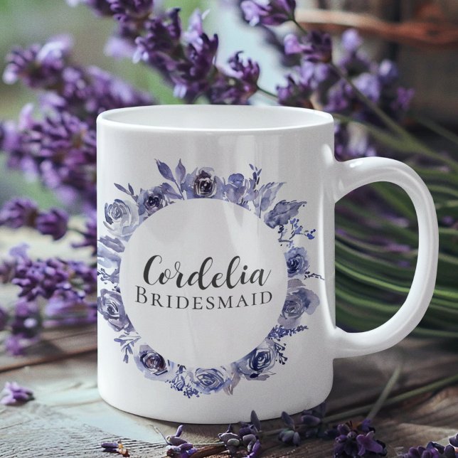 Mug Élégant violet Floral personnalisé Bridesmaid cade (Créateur téléchargé)