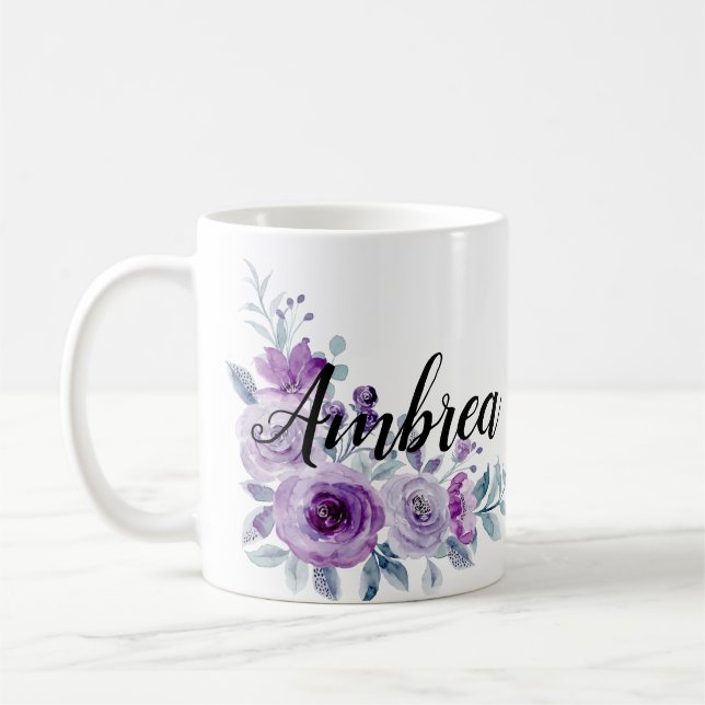 Mug Élégant Violet Violet Floral Personnalisé C Person (Gauche)
