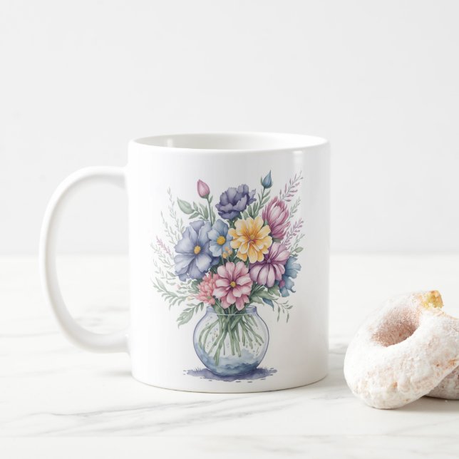 Mug Elégante aquarelle Bouquet Fleur sauvage Art (Avec donut)