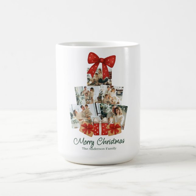 Mug Elégante aquarelle Bow rouge famille sapin de Noël (Centre)