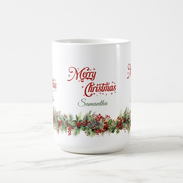 Mug Elégante aquarelle classique couronne de Noël (Centre)