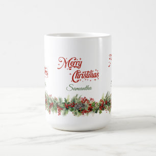 Mug Elégante aquarelle classique couronne de Noël