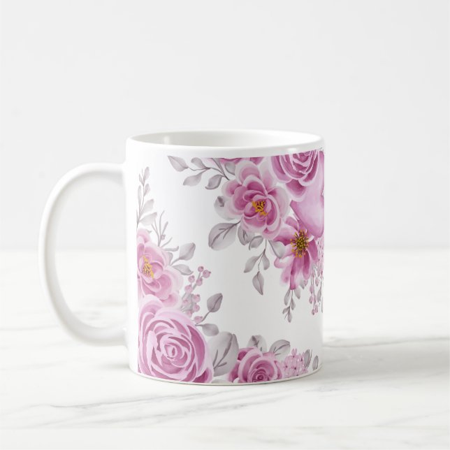 Mug Elégante Aquarelle de coeur rose profond (Gauche)