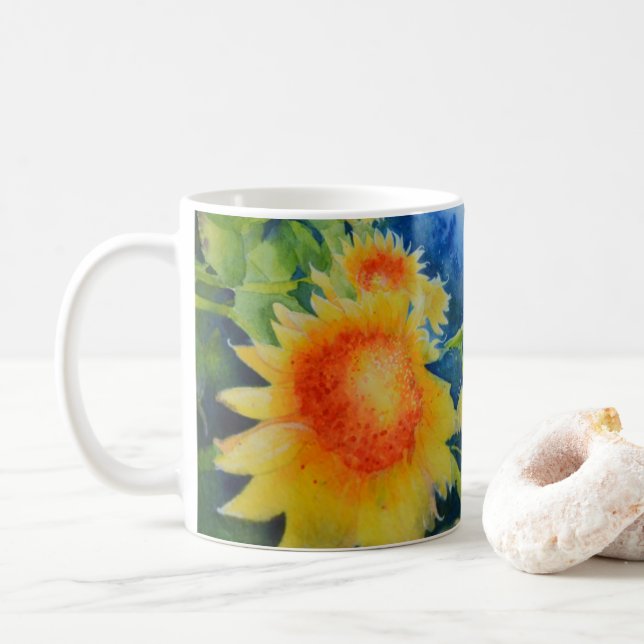 Mug Elégante aquarelle de tournesol (Avec donut)