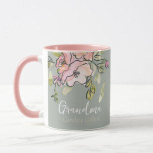 Mug Elégante aquarelle Florale Sage Green Grandma