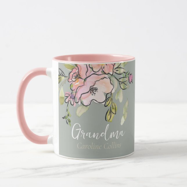 Mug Elégante aquarelle Florale Sage Green Grandma (Gauche)
