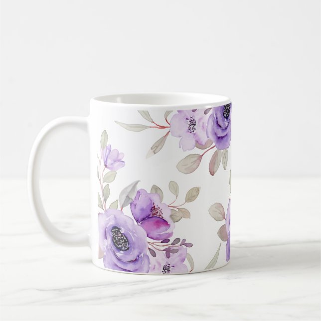 Mug Elégante aquarelle florale violette brillante (Gauche)
