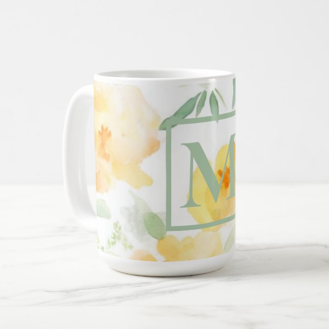 Mug Elégante aquarelle jaune orangé floral (Devant gauche)
