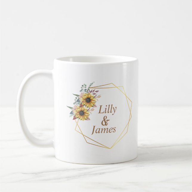 Mug Elégante Aquarelle Jaune Sunflower Sunny (Gauche)