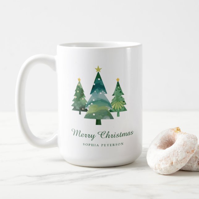 Mug Elégante aquarelle Noël arbre cadeau photo (Avec donut)