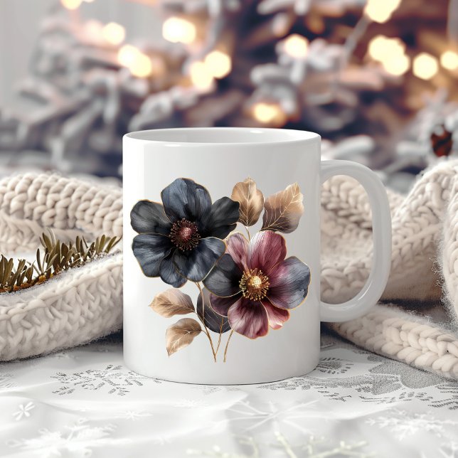 Mug Elégante aquarelle or noir fleurs bordeaux (Créateur téléchargé)