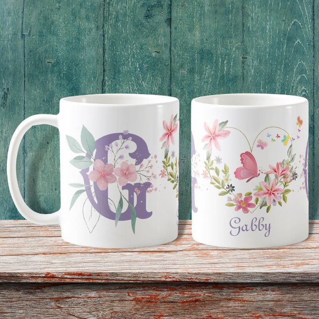 Mug Elégante aquarelle papillon floral Monogramme G (Créateur téléchargé)