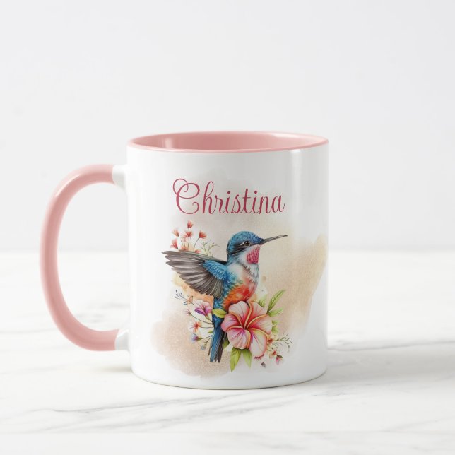 Mug Elégante aquarelle personnalisée Colibri (Gauche)