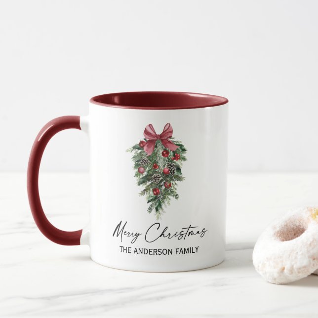 Mug Élégante aquarelle Pins Calligraphie Encre Noël (Avec donut)