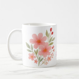 Mug Elégante Aquarelle rose Floral Personnalisé Monogr
