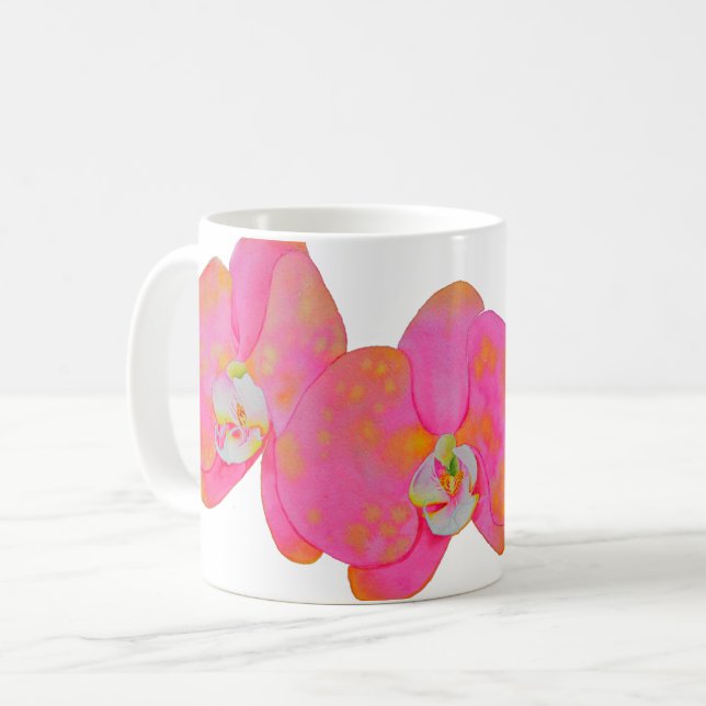 Mug Elégante aquarelle rose Orchidée peinture (Devant gauche)