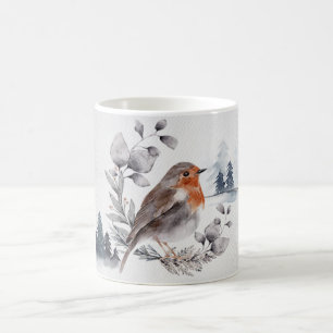 Mug Elégante aquarelle Winter American Robin