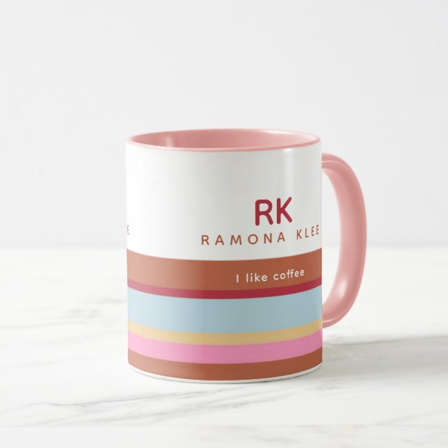 Mug Elégante bande de couleur Pastel avec nom et Sloga (Devant droit)