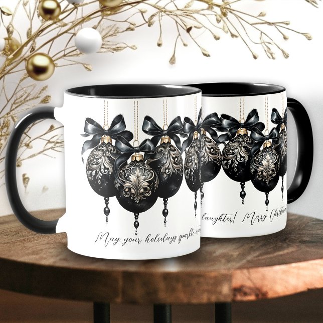 Mug Elégante Baubles d'or noir luxe soumission de Noël (Elegant black gold baubles luxury Christmas quote Mug)