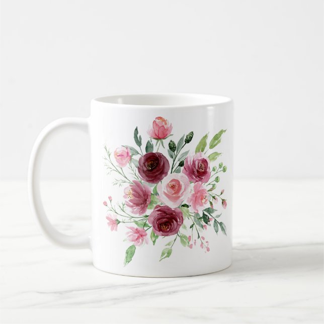 Mug Elégante boue Rose aquarelle (Gauche)