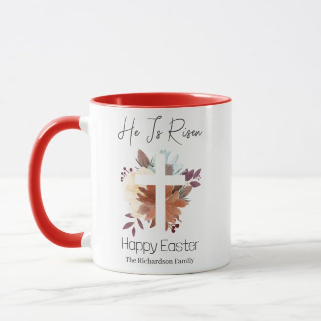Mug Elégante calligraphie florale de Pâques Croix chré (Gauche)