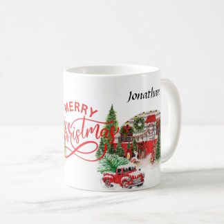 Mug Élégante calligraphie monogramme rouge et vert Noë