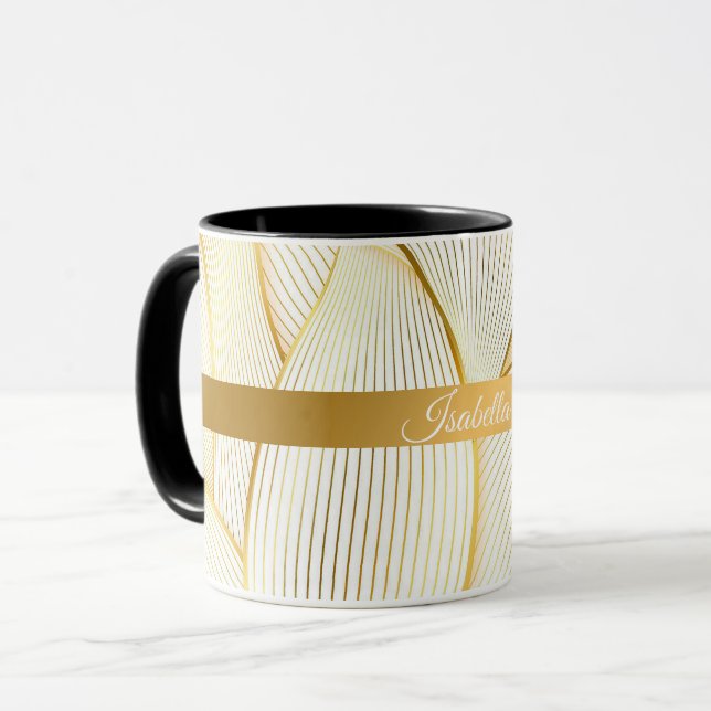 Mug Elégante collection Floral Or Blanc (Devant gauche)