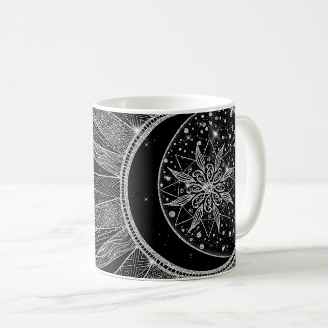 Mug Elégante conception en noir de la lune de soleil d (Devant droit)