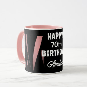 Mug Elégante couleur rose noire 70e Joyeux anniversair