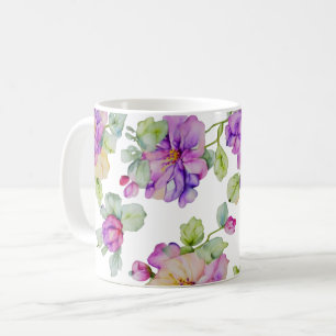 Mug Elégante couleur rose violet aquarelle florale