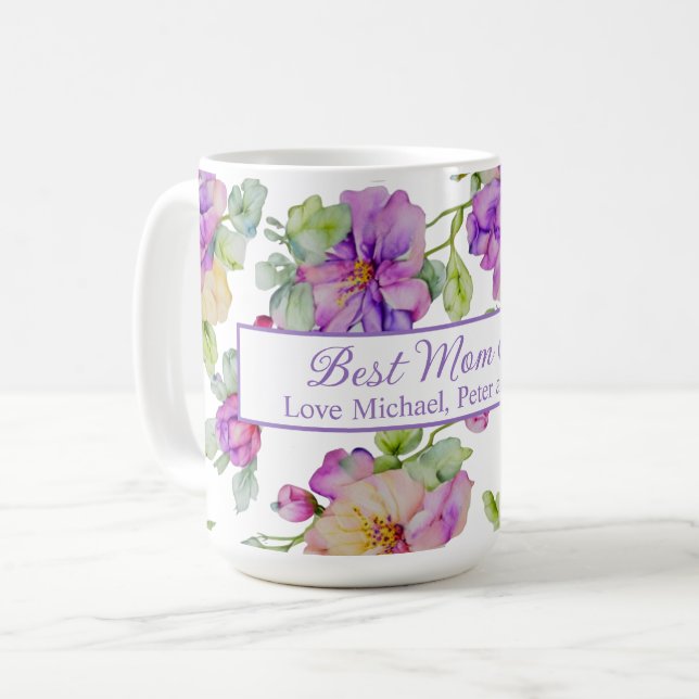 Mug Elégante couleur violet de l'aquarelle fleurie Bes (Devant gauche)