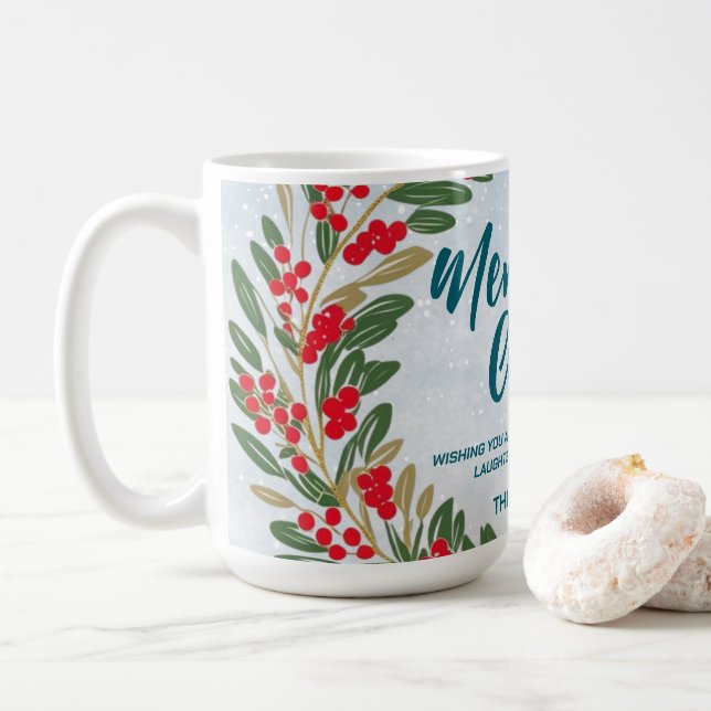 Mug Élégante couronne rouge Holly Berries Gold merry X (Avec donut)