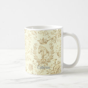 Mug Elégante Crème Beige Equestre Floral Nom