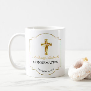 Mug Elégante Croix d'or blanc Boy's Confirmation Favor