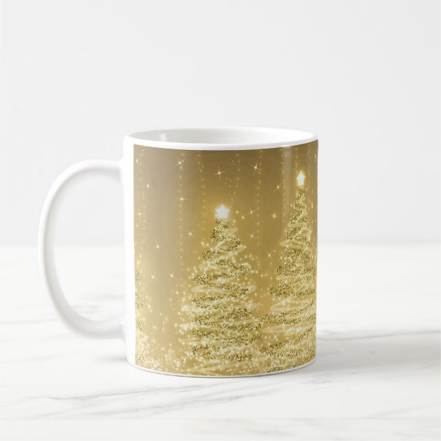 Mug Élégante fête de Noël Arbres étincelants Or  (Gauche)