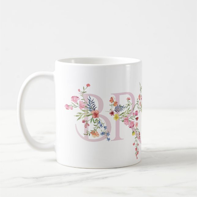 Mug élégante Fête des mariées rose printanière fleurie (Gauche)