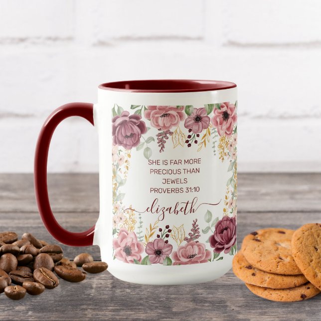 Mug Élégante fleur rose pastel Proverbes 31 (Créateur téléchargé)