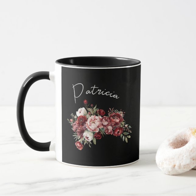 Mug Elégante Fleurs Bourgogne (Avec donut)