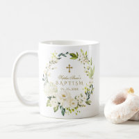 Élégante Fleurs de crème blanche Croix d'or Baptêm