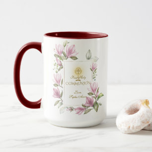 Mug Elégante Fleurs Magnolia Or Première Communion Sai