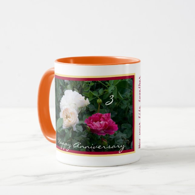 Mug Élégante Fleurs Roses du troisième anniversaire Ma (Devant gauche)