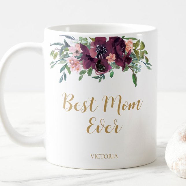 Mug Elégante Floral Meilleure Maman Jamais (Watercolor Floral Best Mom Ever Coffee Mug)