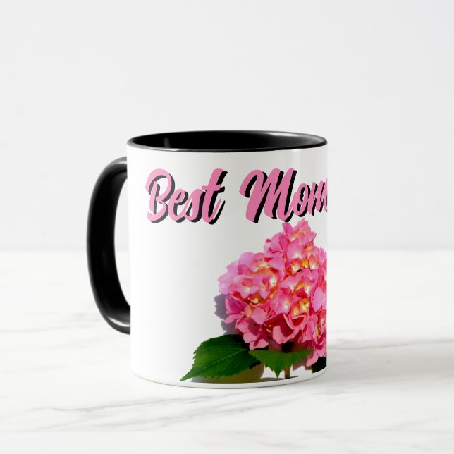 Mug Elégante florales roses hydrangée rose (Devant gauche)