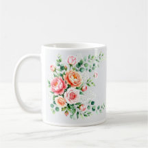 Élégante flore de pivoine rose et rose thé à l'aqu