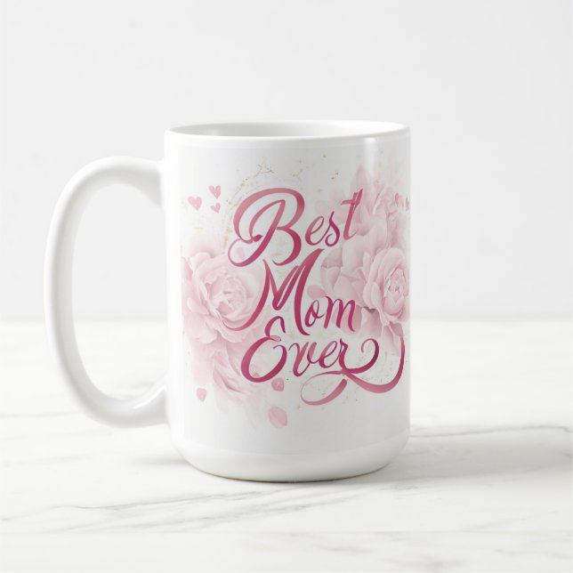 Mug Élégante Flore Rose Profond Meilleure Maman Jamais (Gauche)