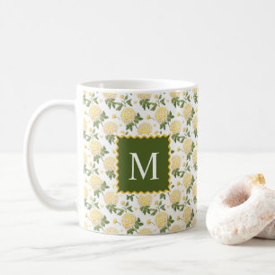 Mug Élégante Hydragea Jaune Monogramme Floral
