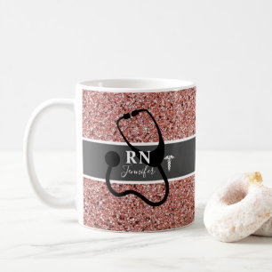 Mug Élégante infirmière RN Rose Parties scintillant